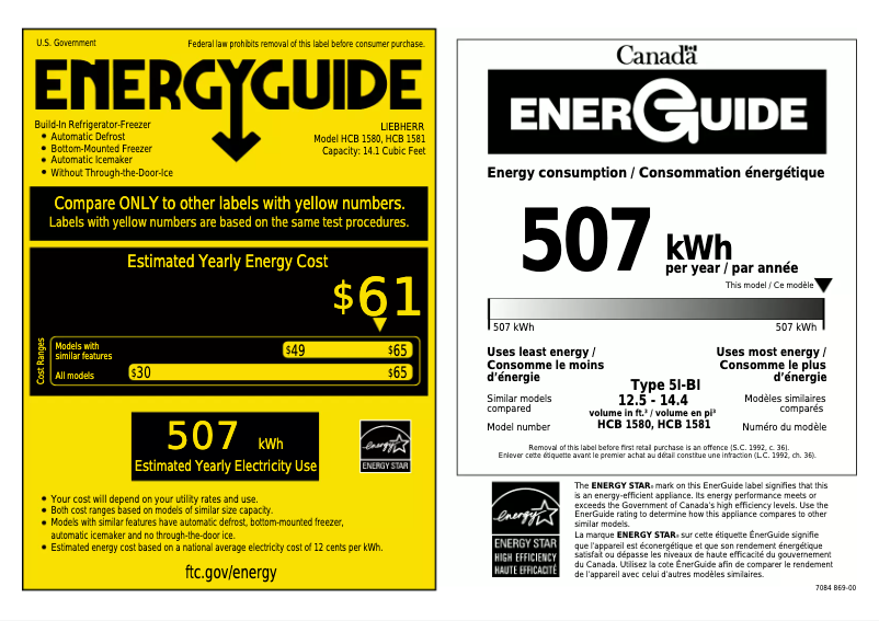 Page 1 de la notice Label énergétique Liebherr HCB 580