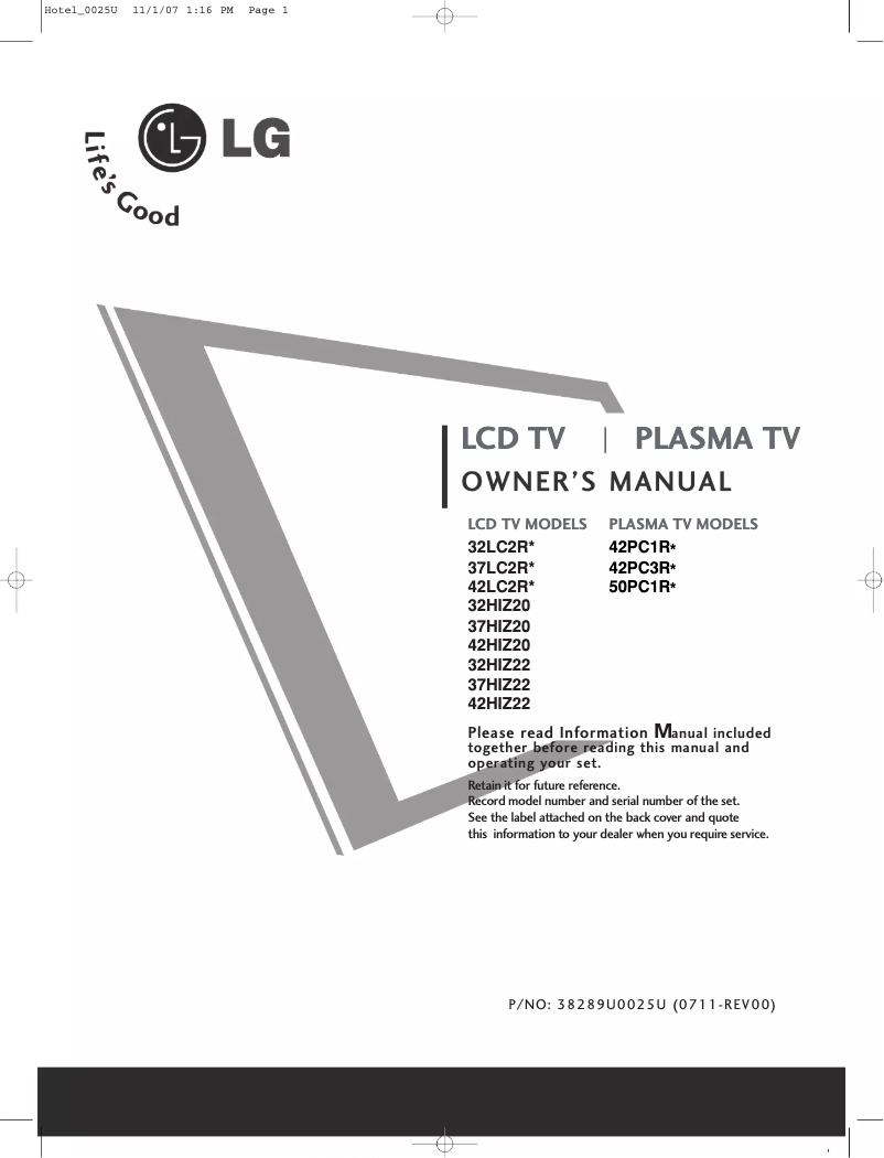 Page n°1 - Manuel utilisateur LG 42HIZ22
