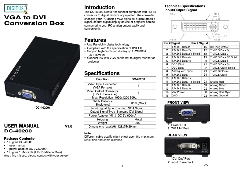 Page 1 de la notice Manuel utilisateur Digitus DC-40200