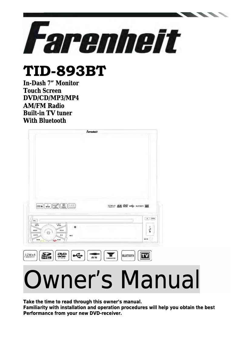 Page 1 de la notice Manuel utilisateur Farenheit TID-893T