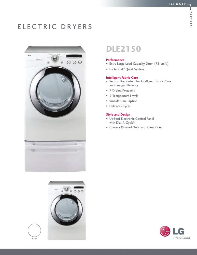 Page 1 de la notice Fiche technique LG DLE2150W