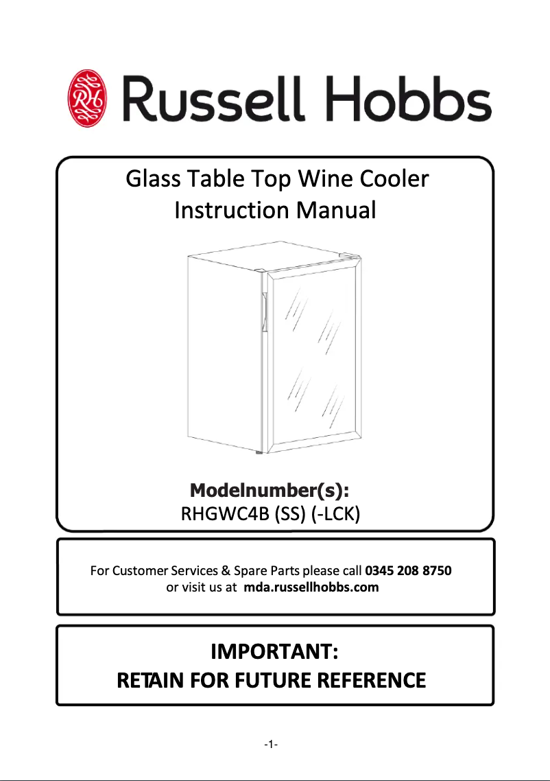 Page 1 de la notice Manuel utilisateur Russell Hobbs RHGWC4B