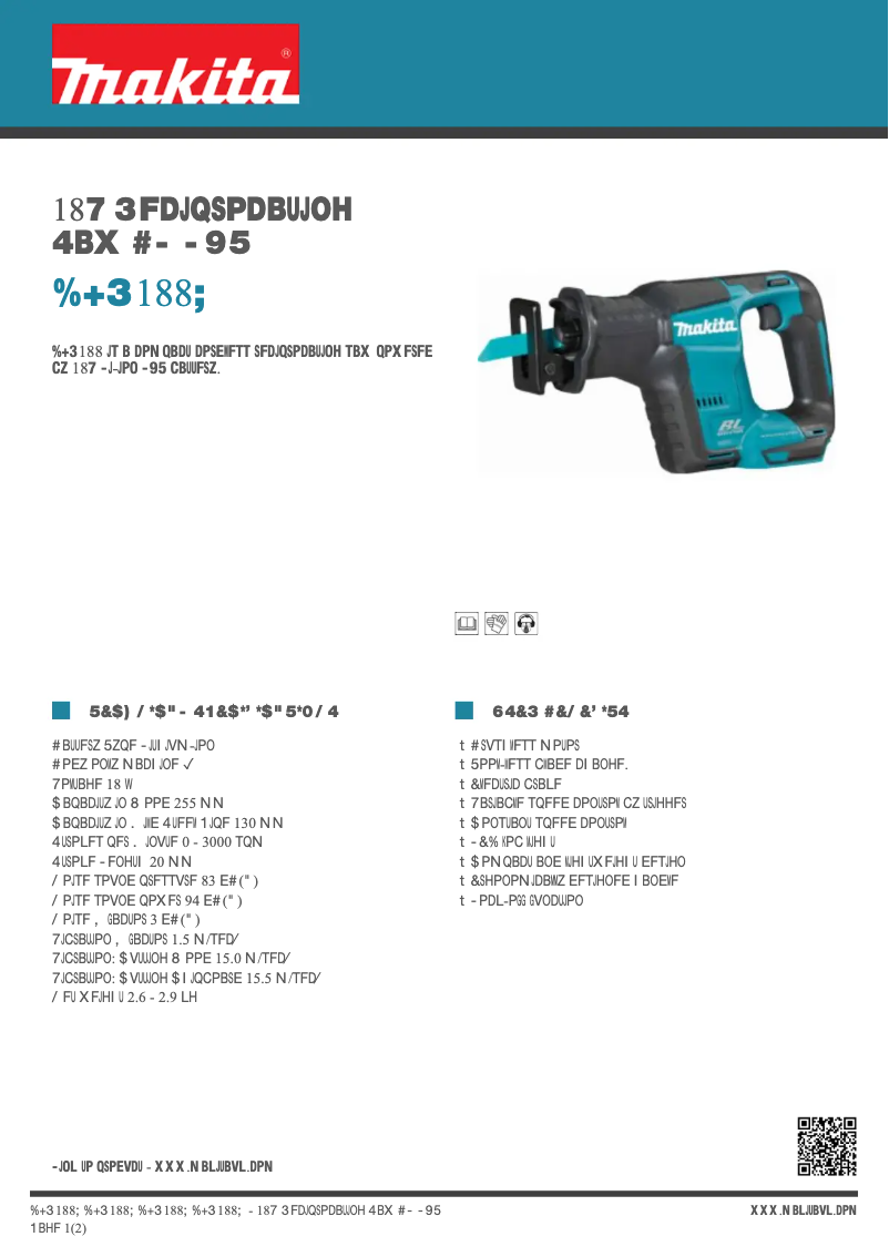 Page 1 de la notice Fiche technique Makita DJR188Z