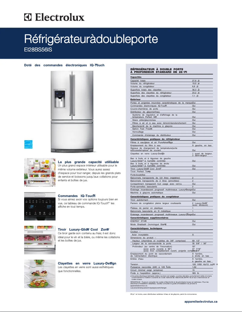 Page 1 de la notice Fiche technique Electrolux EI28BS56IS