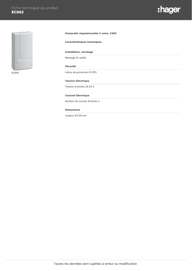 Image de la première page du manuel de l'appareil EC042