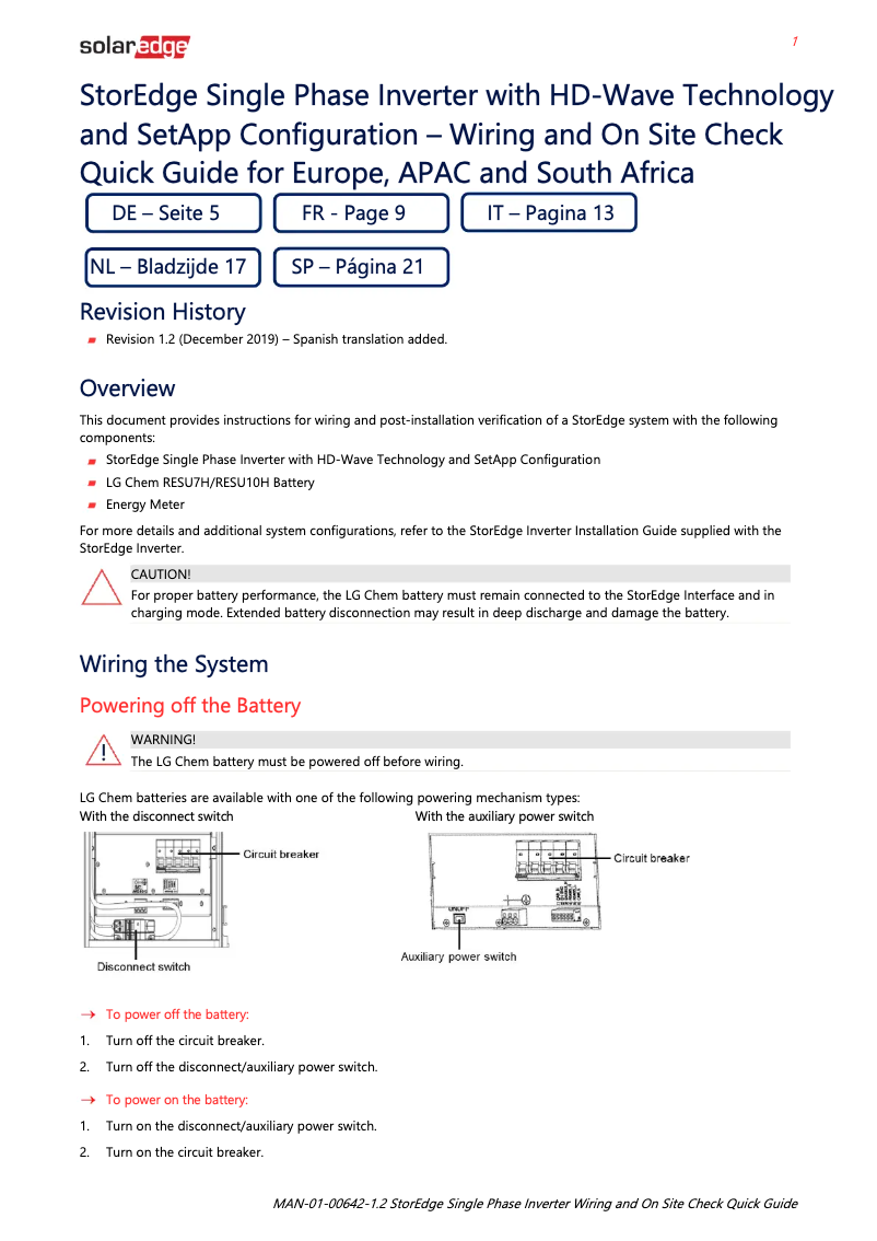 Page n°1 - Guide d'installation SolarEdge SE6000H-RWS00BNO4