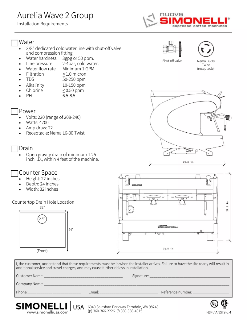 Page n°1 - Fiche technique Nuova Simonelli Aurelia Wave