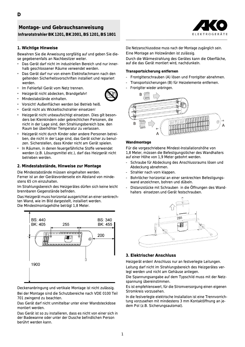 Page n°1 - Manuel utilisateur AKO BS 1801