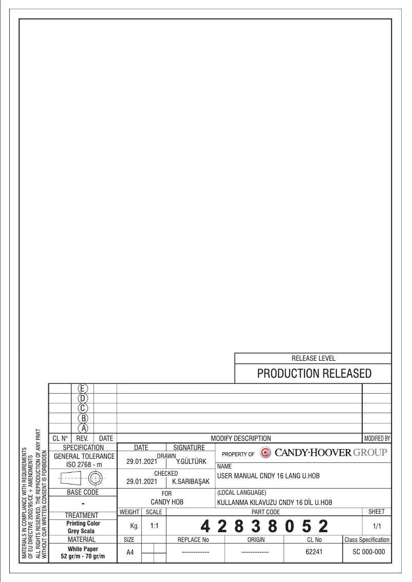 Page 1 de la notice Manuel utilisateur Candy CHW74WX-ALG