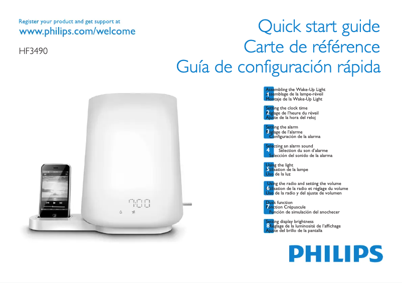 Page 1 de la notice Guide de démarrage rapide Philips Wake-up Light HF3490