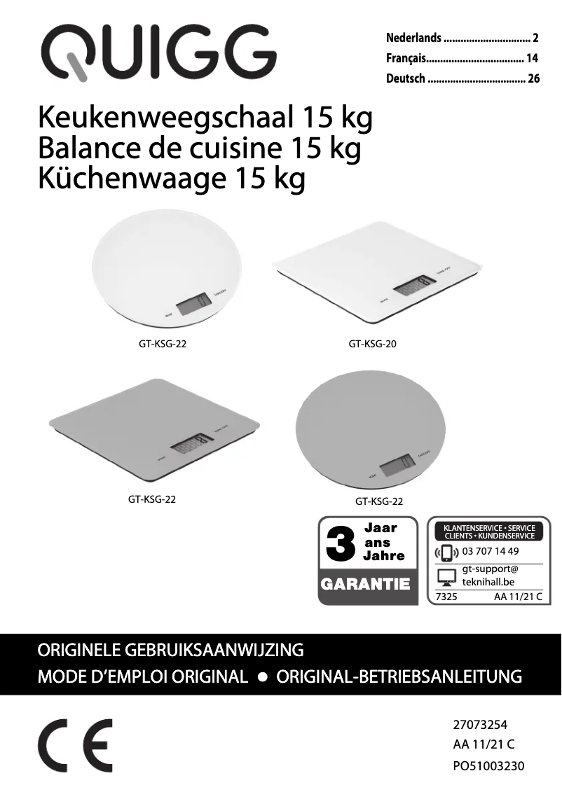 Page 1 de la notice Manuel utilisateur Quigg GT-KSG-22