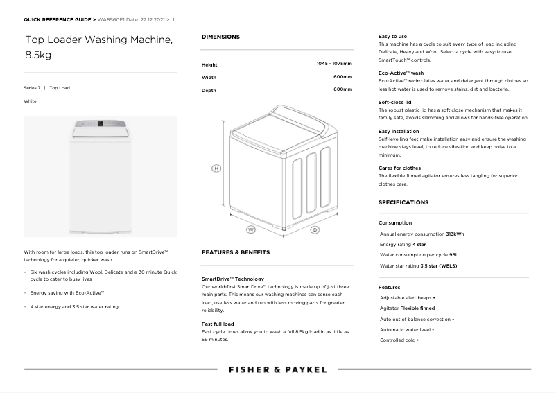 Image de la première page du manuel de l'appareil WA8560E1