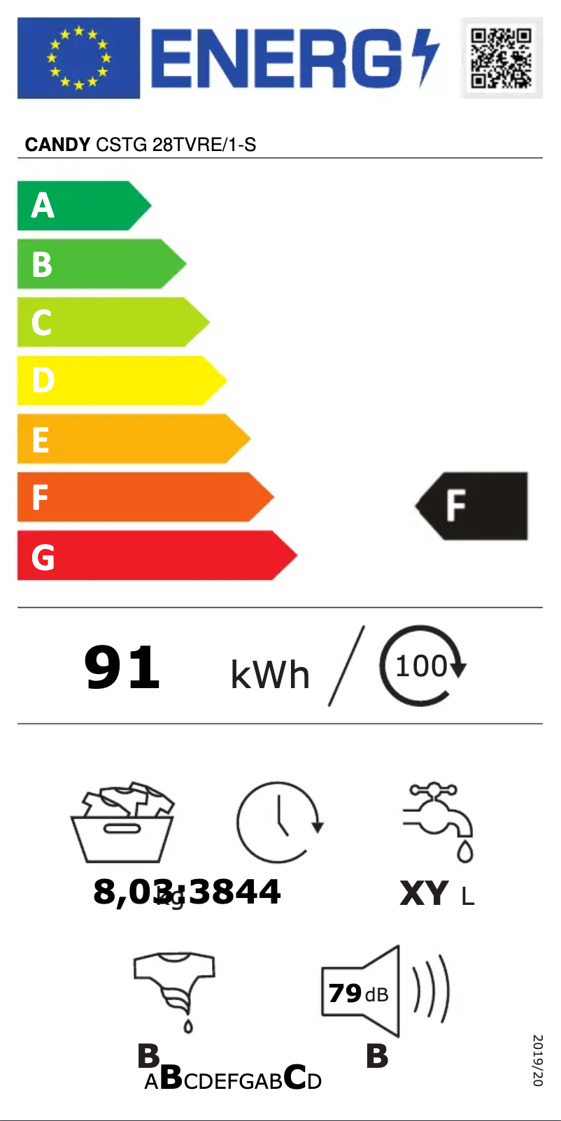 Page 1 de la notice Label énergétique Candy CSTG 28TVRE/1-S