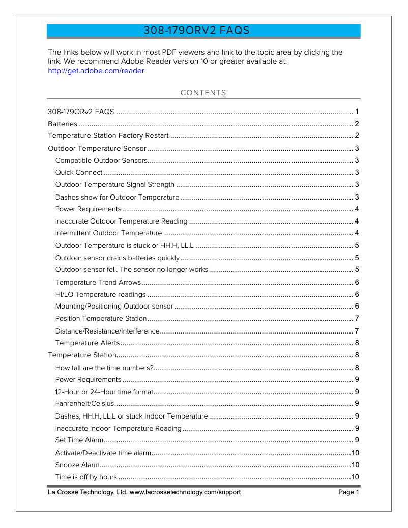 Page n°1 - FAQ La Crosse Technology 308-179ORV3