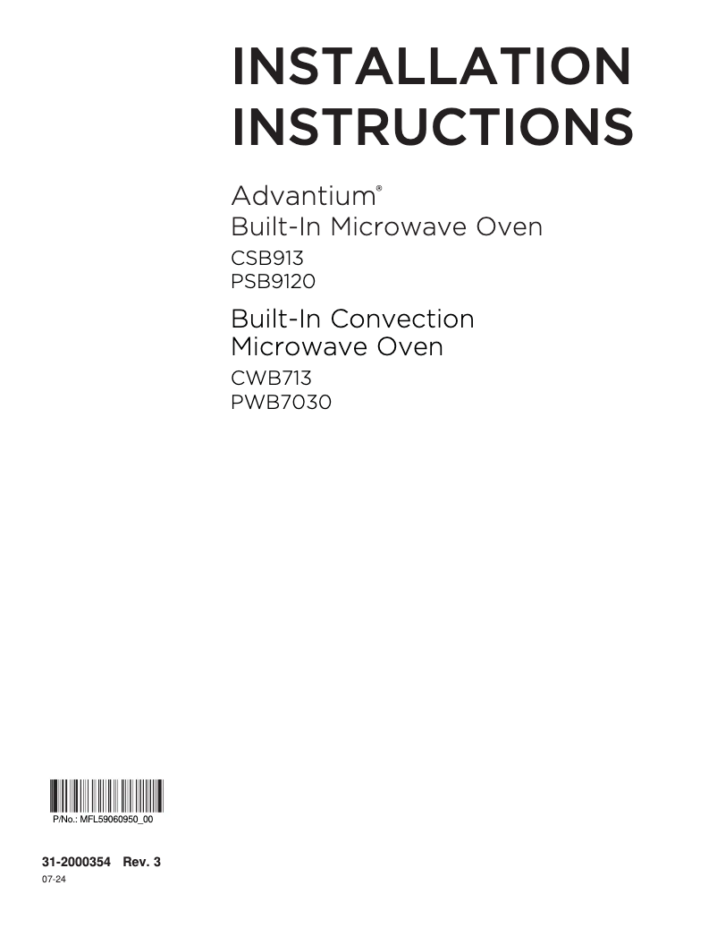 Page 1 de la notice Guide d'installation GE Profile PSB9120SVSS