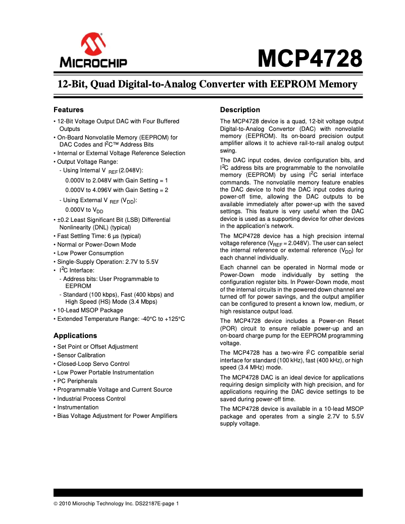 Image de la première page du manuel de l'appareil MCP4728