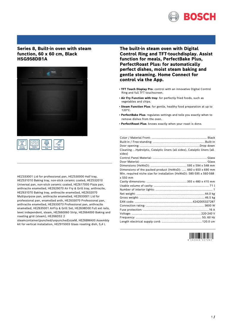 Página 1 del manual Ficha técnica Bosch HNG978QB1