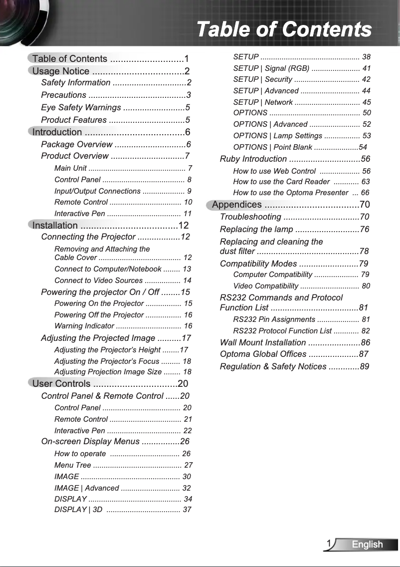 Page n°1 - Manuel utilisateur Optoma EW695UTis