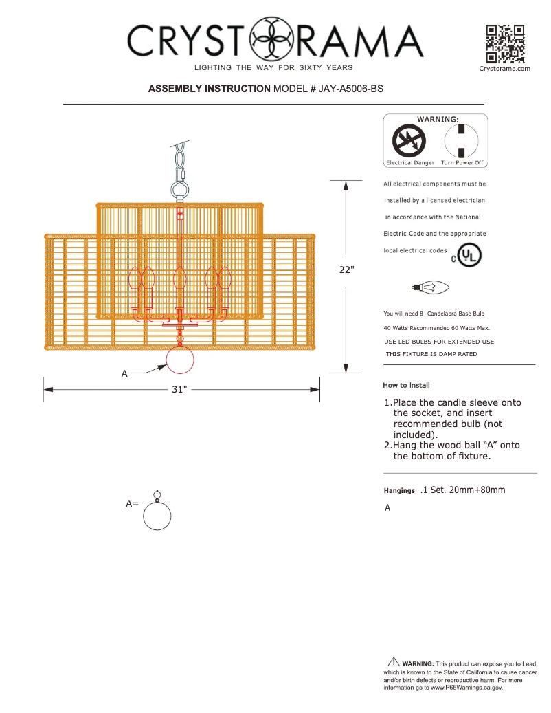 Página 1 del manual Manual de usuario Crystorama Jayna JAY-A5006-BS