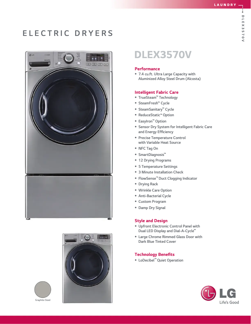 Page 1 de la notice Fiche technique LG DLEX3570V