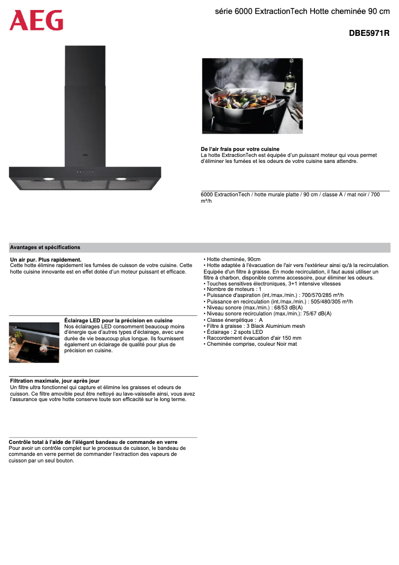 Page 1 de la notice Fiche technique AEG DBE5971R