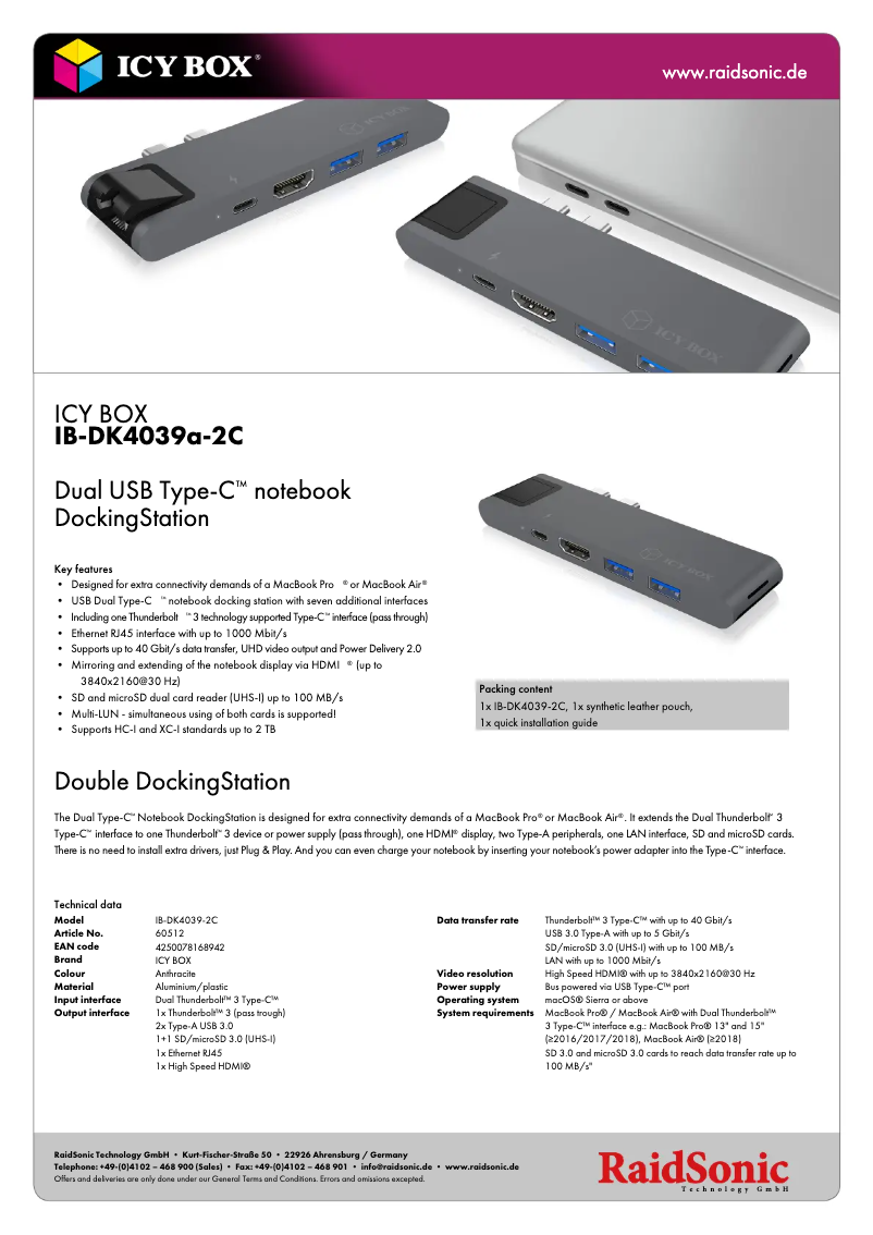 Página 1 del manual Ficha técnica Icy Box IB-DK4039-2C