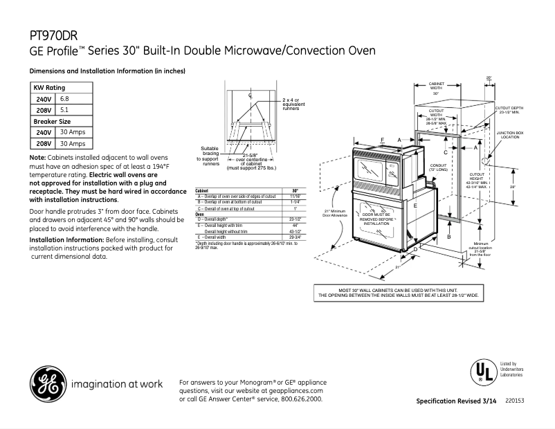 Page 1 de la notice Fiche technique GE PT970DRBB