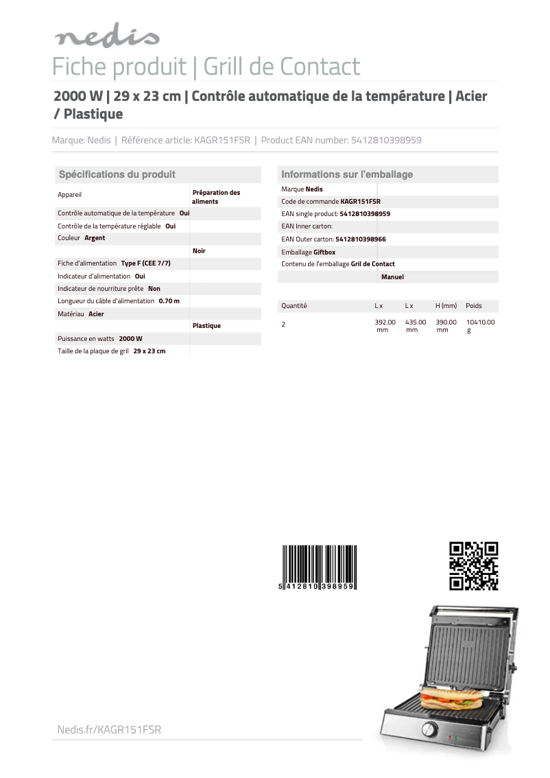 Page 1 de la notice Manuel utilisateur Nedis KAGR151FSR
