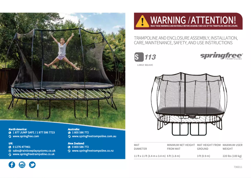 Página 1 del manual Manual de usuario Springfree Large Square S113