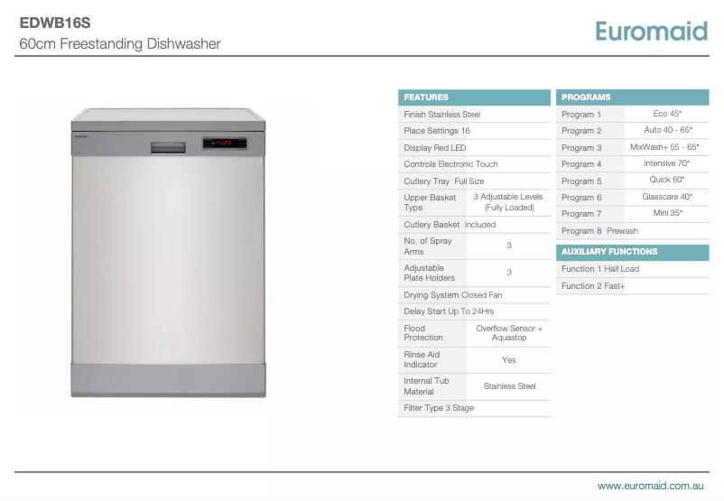 Page 1 de la notice Fiche technique Euromaid EDWB16S
