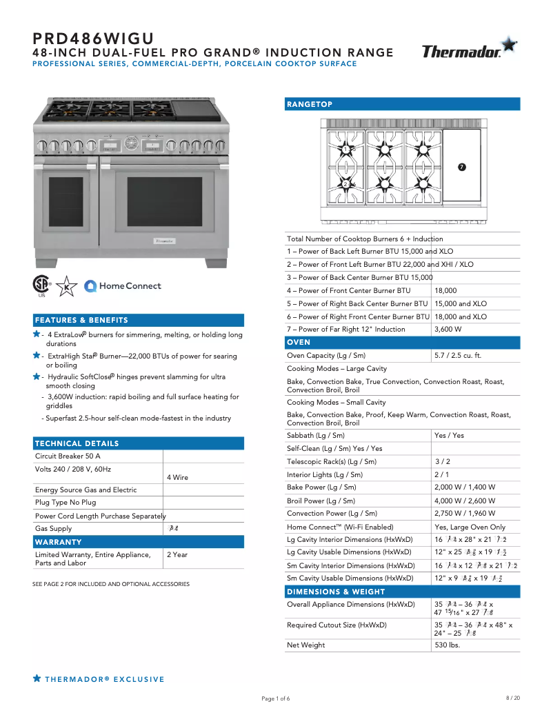 Page n°1 - Fiche technique Thermador PRD486WIGU