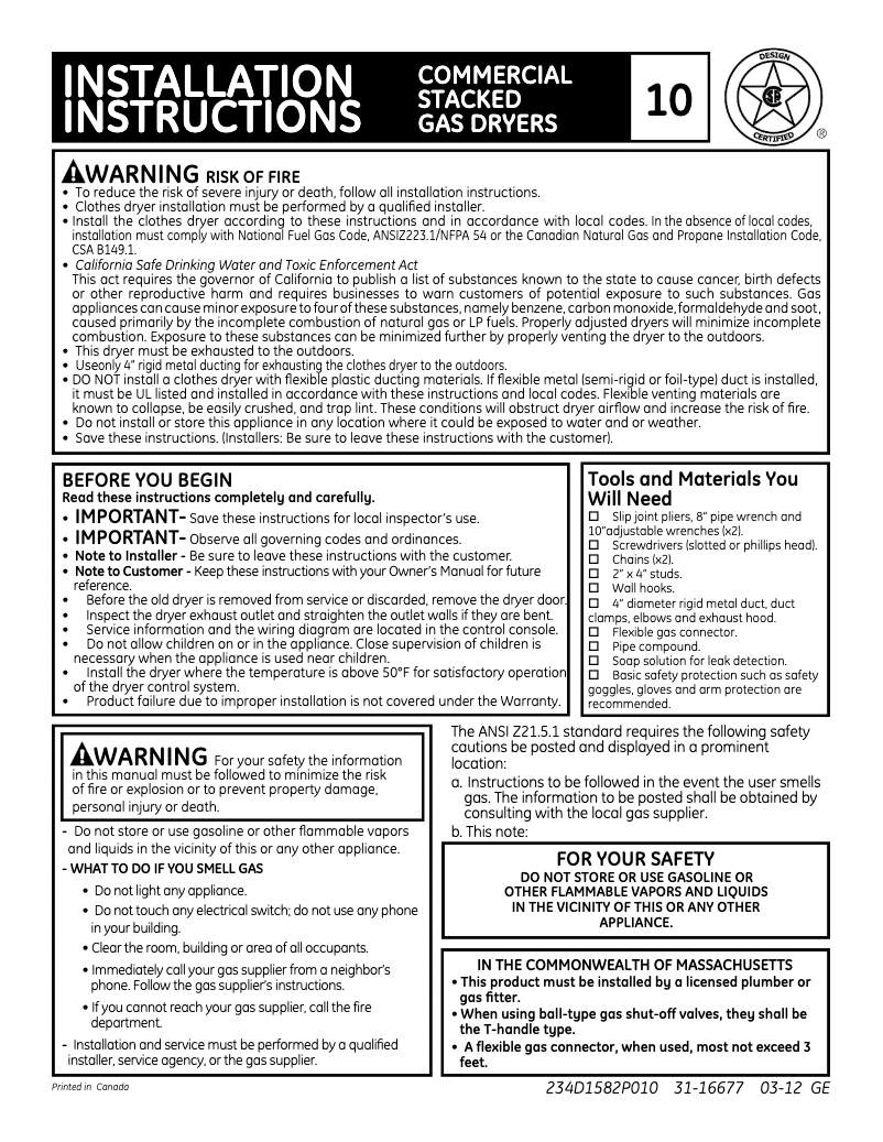 Page 1 de la notice Guide d'installation GE DDC4500TWH