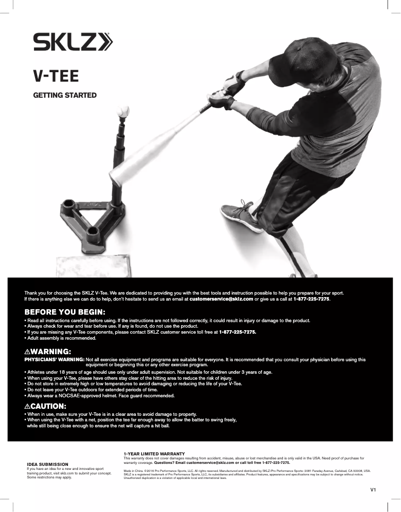Page 1 de la notice Manuel utilisateur SKLZ V-TEE
