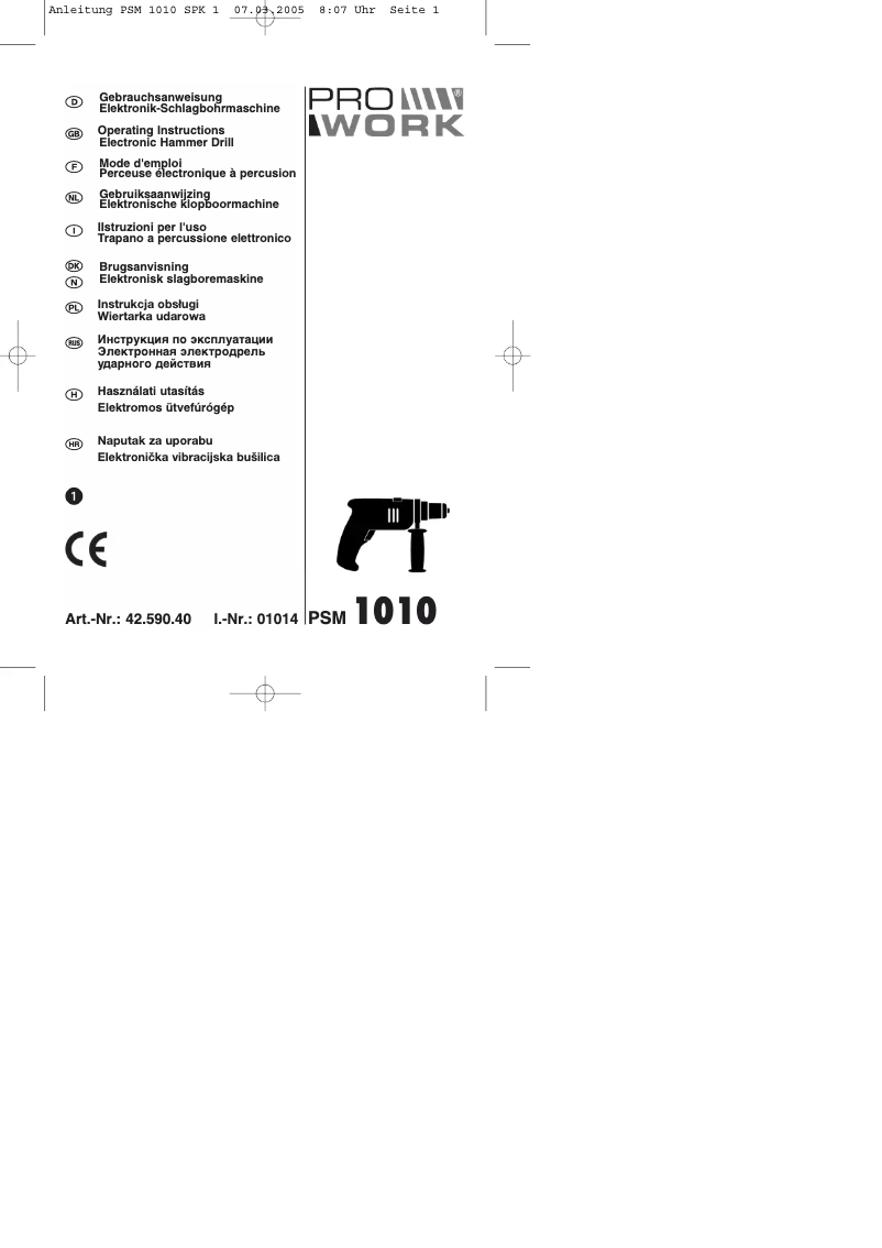 Page n°1 - Manuel utilisateur Prowork PSM 1010