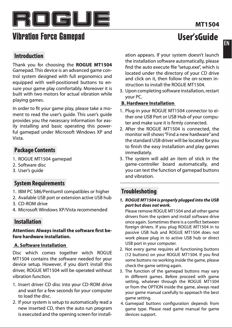 Page 1 de la notice Manuel utilisateur Media-Tech MT1504