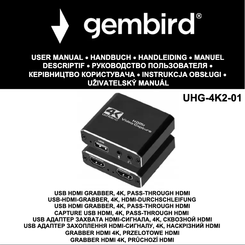 Page 1 de la notice Manuel utilisateur Gembird UHG-4K2-01