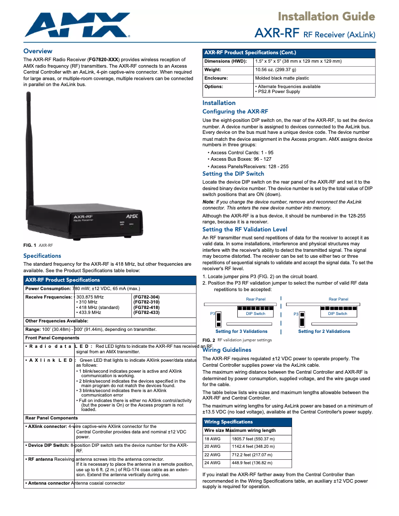 Page n°1 - Manuel utilisateur AMX AXR-RF