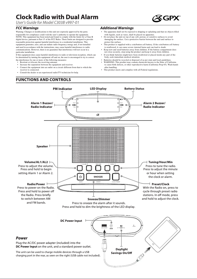 Page 1 de la notice Manuel utilisateur GPX C303B
