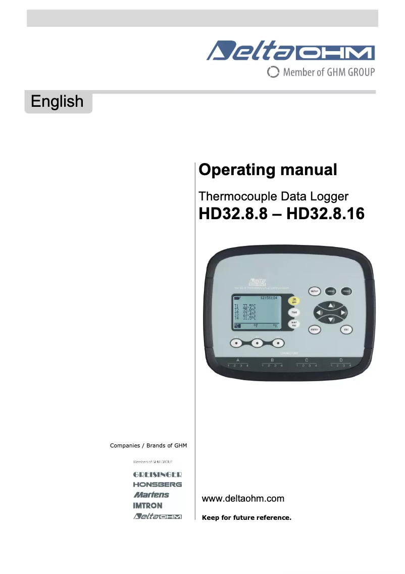 Page 1 de la notice Manuel utilisateur Delta Ohm HD32.8.8