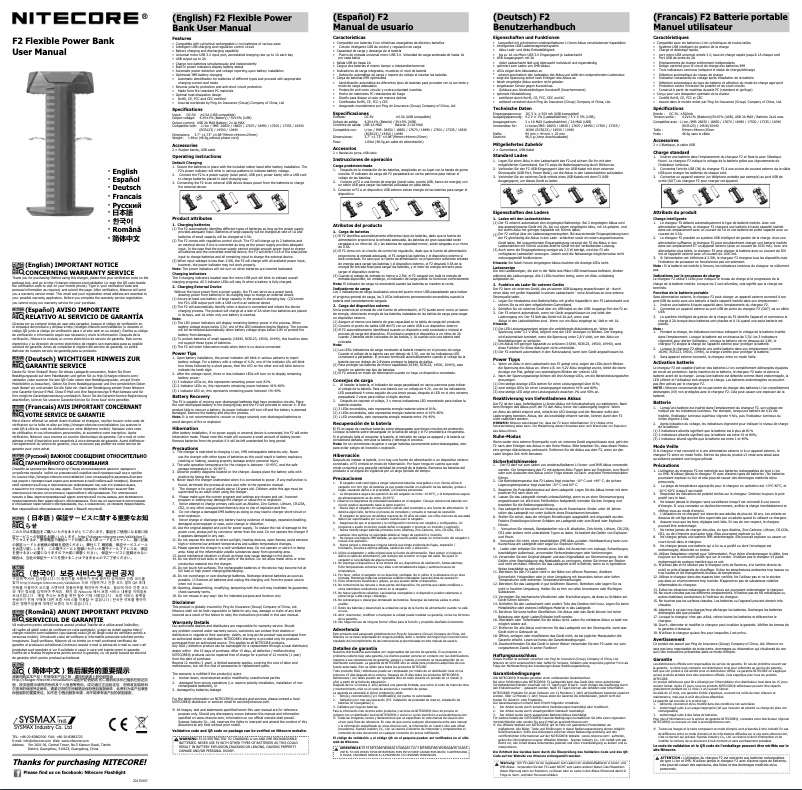 Page 1 de la notice Manuel utilisateur Nitecore F2
