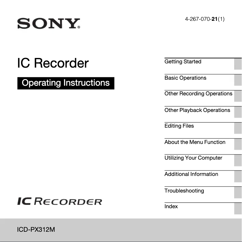 Page 1 de la notice Manuel utilisateur Sony ICD-PX312M
