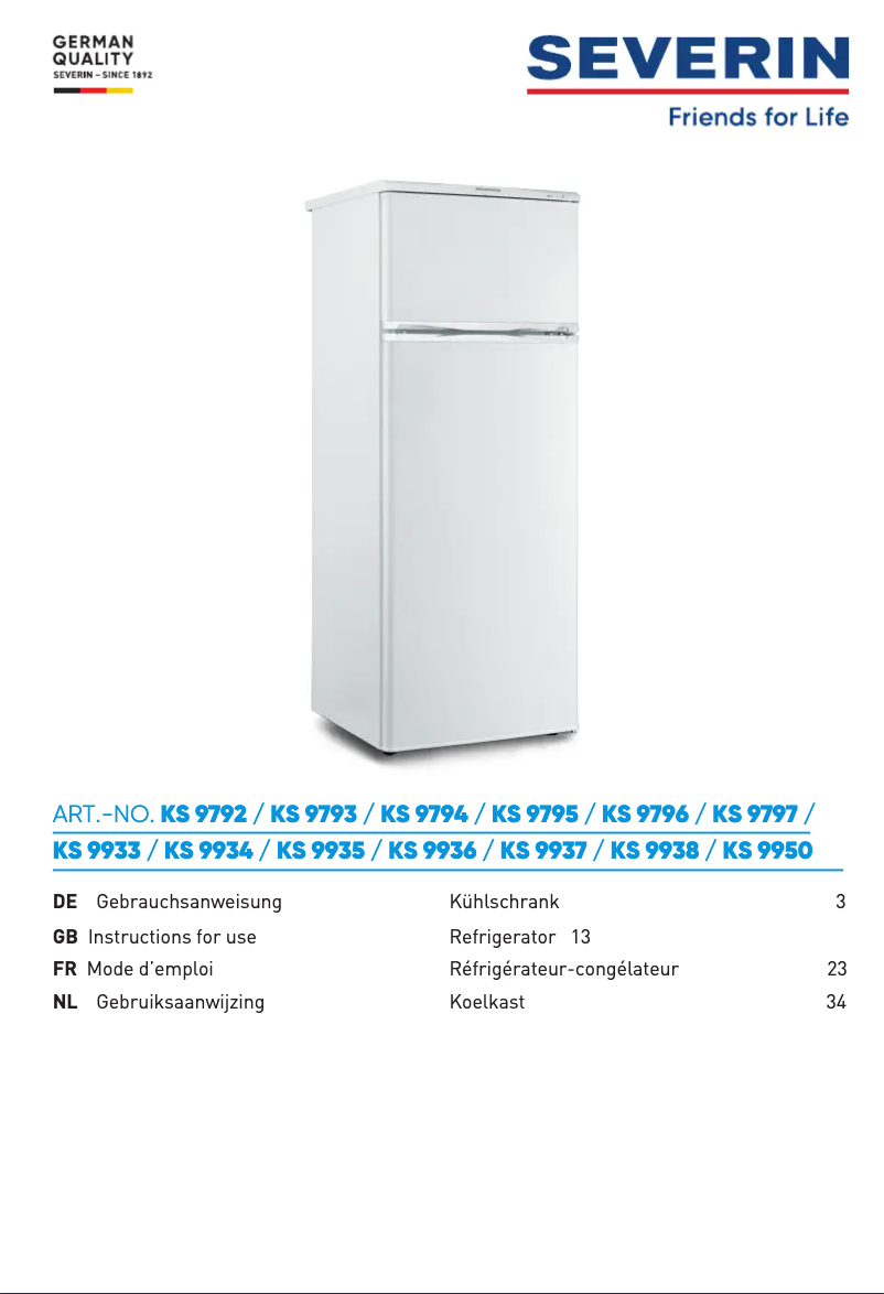 Page n°1 - Manuel utilisateur Severin KS 9793