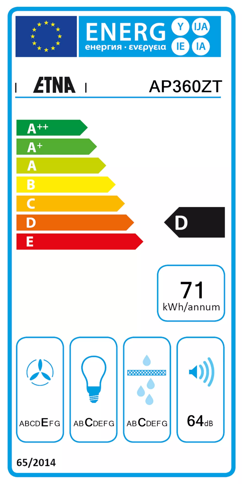 Page 1 de la notice Label énergétique Etna AP360ZT