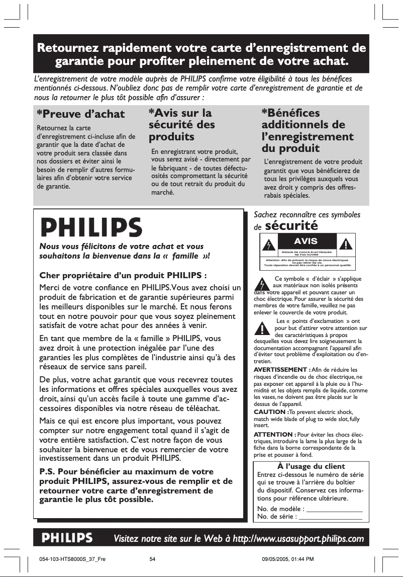 Page 1 de la notice Manuel utilisateur Philips Modea HTS8000S