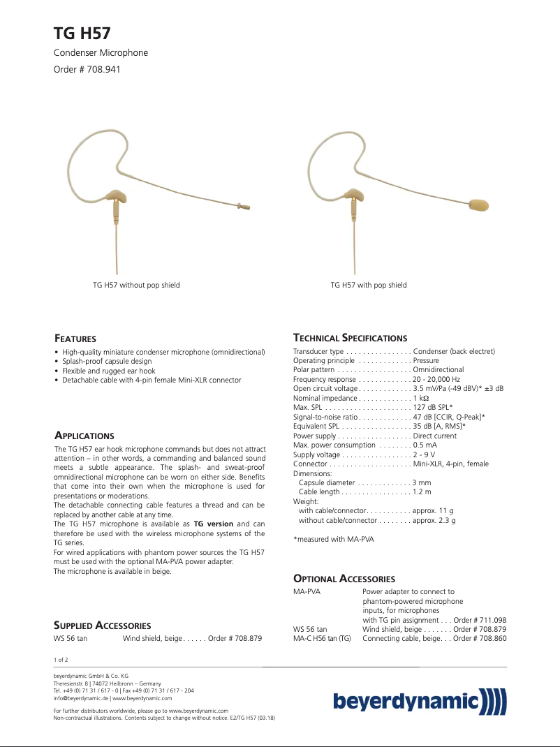 Página 1 del manual Ficha técnica Beyerdynamic TG H57