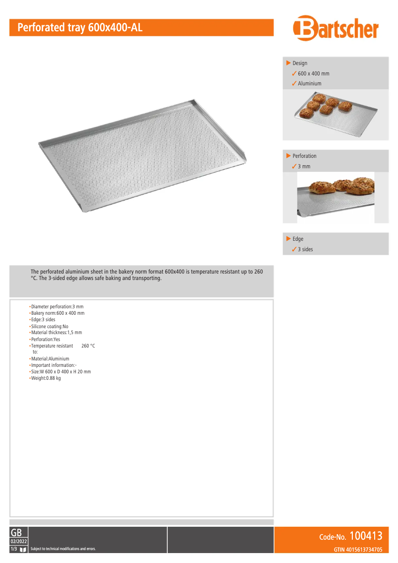 Page n°1 - Fiche technique Bartscher 100413