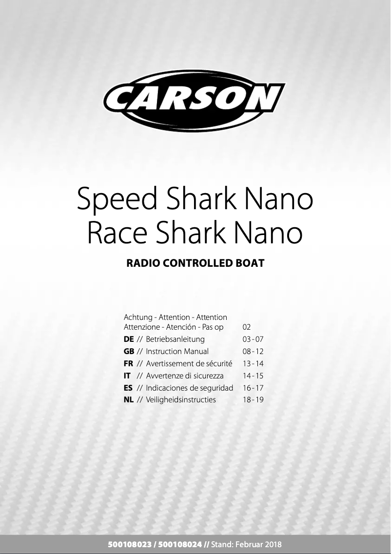 Page n°1 - Manuel utilisateur Carson Race Shark Nano