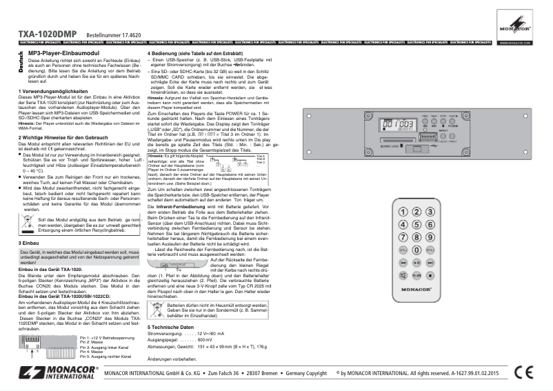 Image de la première page du manuel de l'appareil TXA-1020DMP
