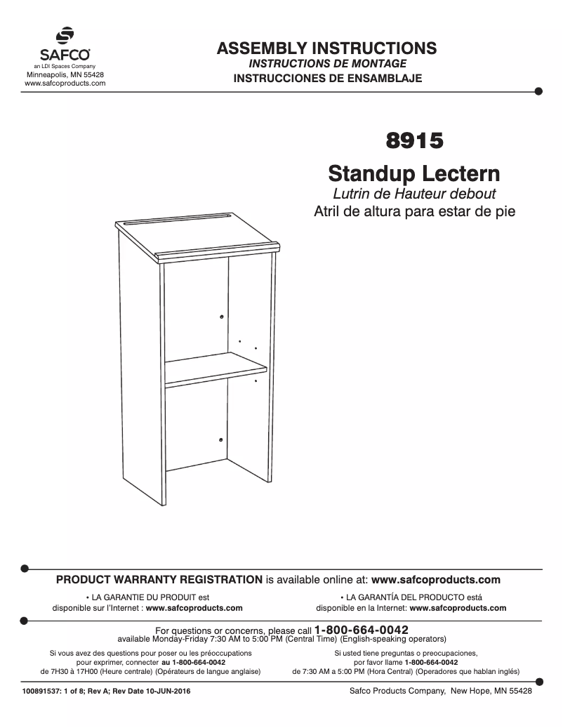 Page 1 de la notice Manuel utilisateur Safco 8915