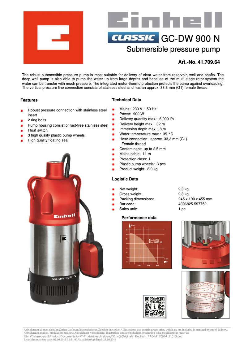 Page n°1 - Fiche technique Einhell GC-DW 900 N